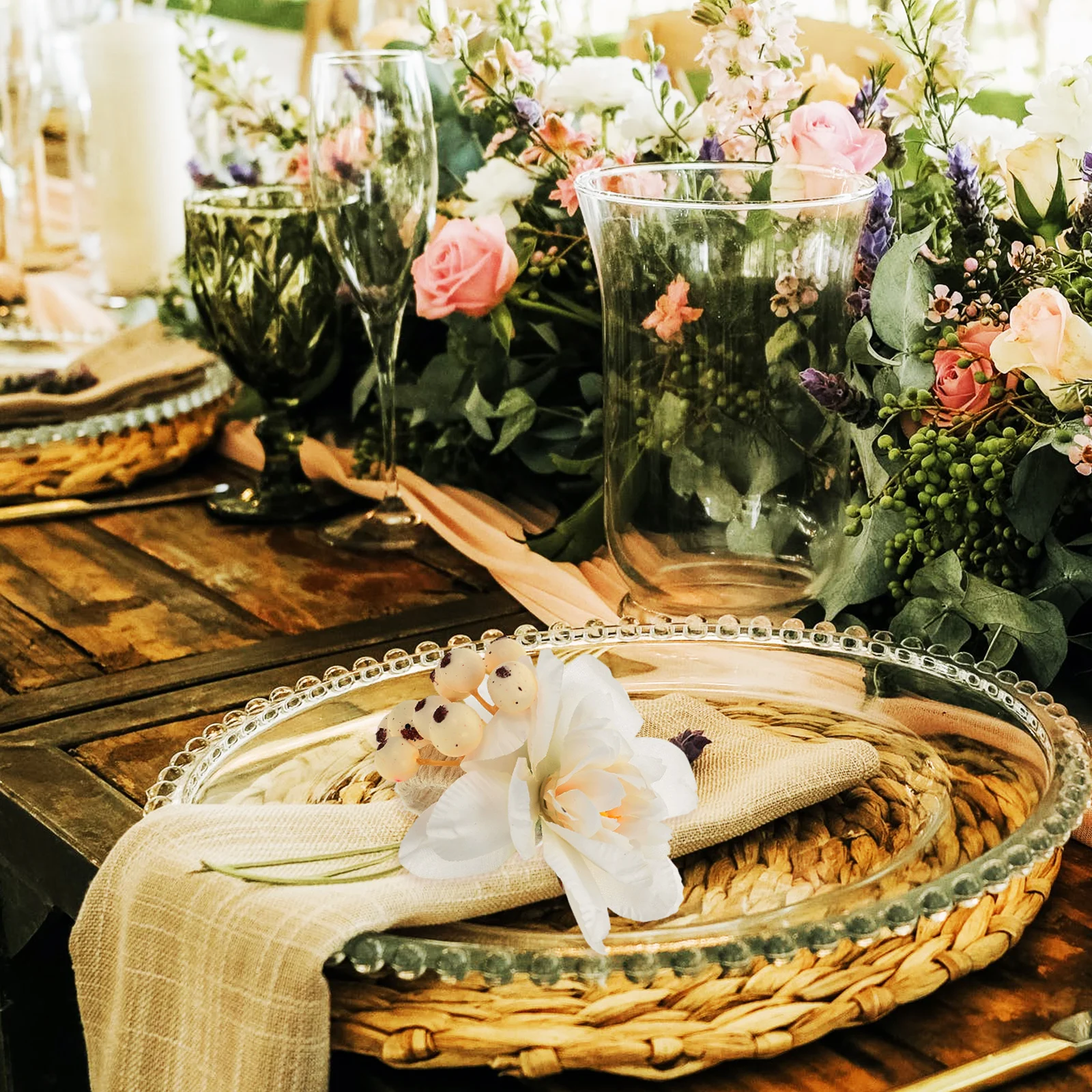 

6 Pcs Ring Set Silk Flower Decor Elegant Tableware Wedding Artificial Flower Napkin Ring Party Supplies Home Dining Accessories