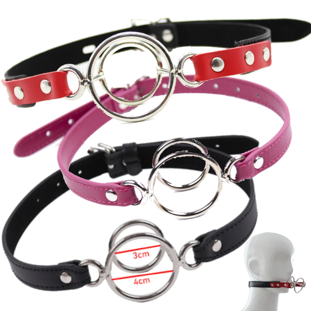 Double O Ring Open Mouth Gag Adult Sex Toy Deep Throat Oral Sex Adjustable Strap Metal Ring Gag Restraint Training Role Play 18+