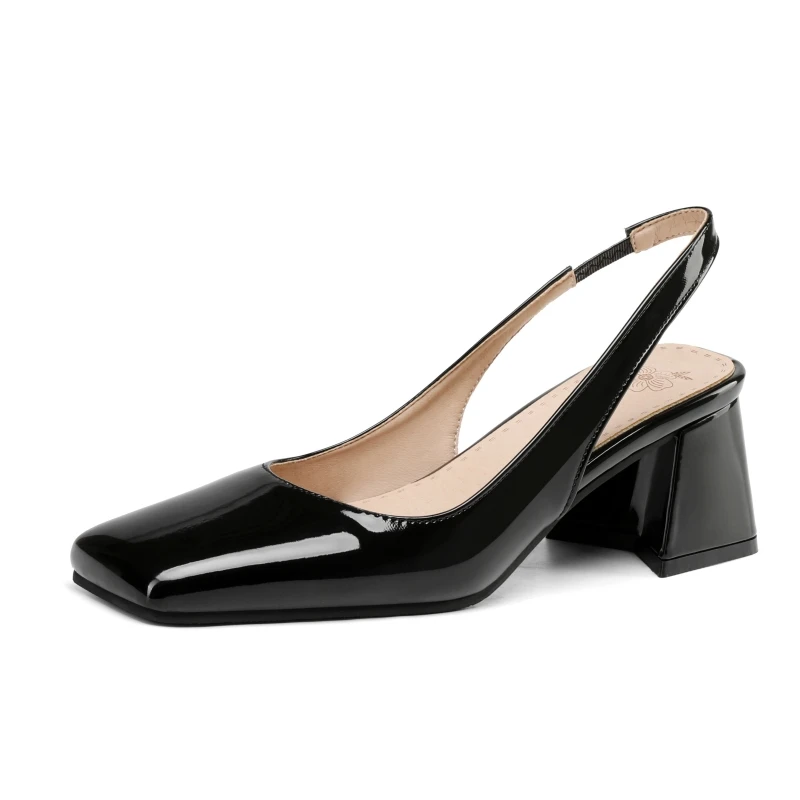 Slingback Sandals Women Summer Shoes Elegant Pink Black Nude Medium Heels Pumps Close Toe Office Party Shoe Female Large Size 45 image 2