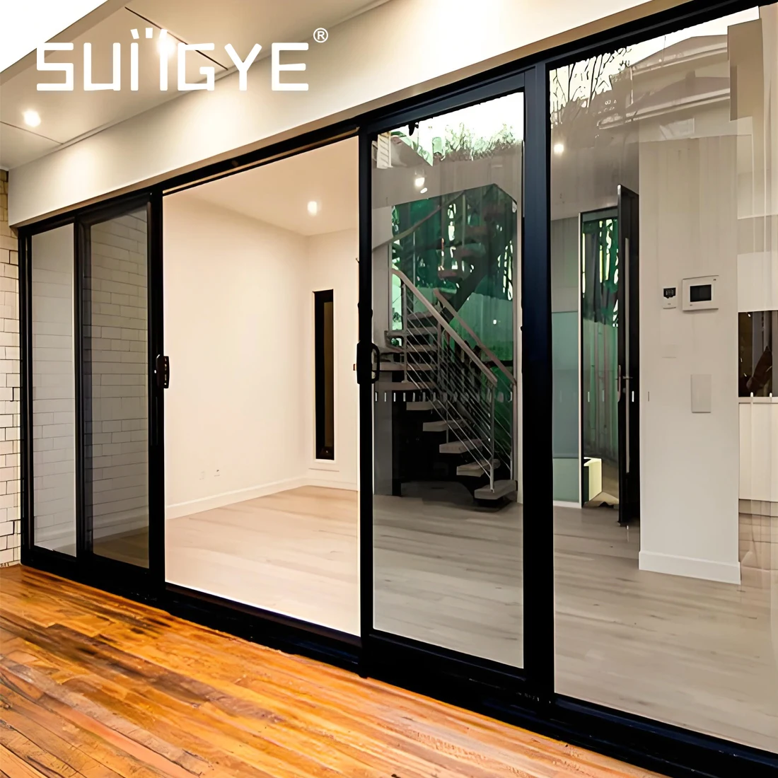 SUNGYE Hurricane Proof Aluminum Alloy Frame Entry Sliding Door Full View Low-e Glass Slide Patio Doors Exterior Gliding Door