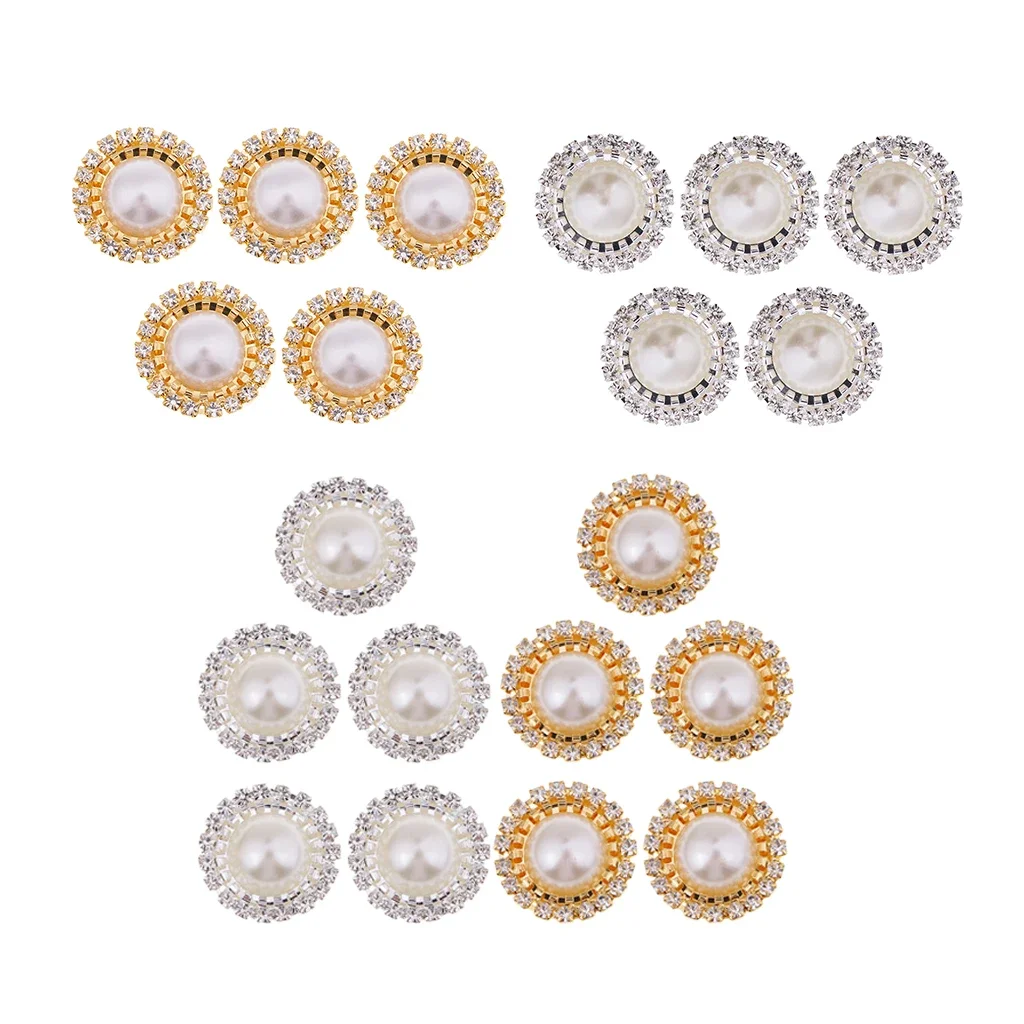 

5/10 Pieces Rhinestone Pearl Button Flatback Cabochon Charms Jewelry Making Accessories for Wedding Party Decoration