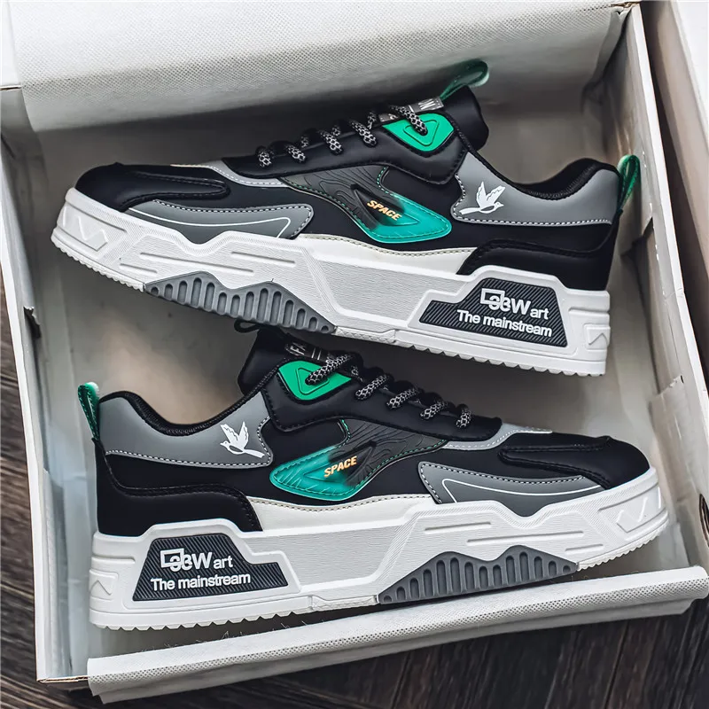 

Новые осенние повседневные спортивные туфли 2026 года: мужские кожаные низкие кроссовки в модном стиле, легко сочетаемые, для бега и скейтбординга