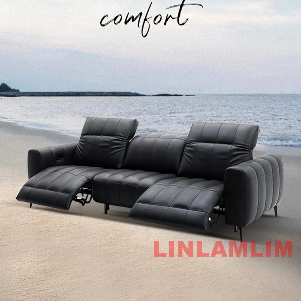 Linlamlim Dual Motors Electric Recliner Sofa Italian Piano Key Function Genuine Leather Couch Sectional With ADJUSTABLE HEADREST