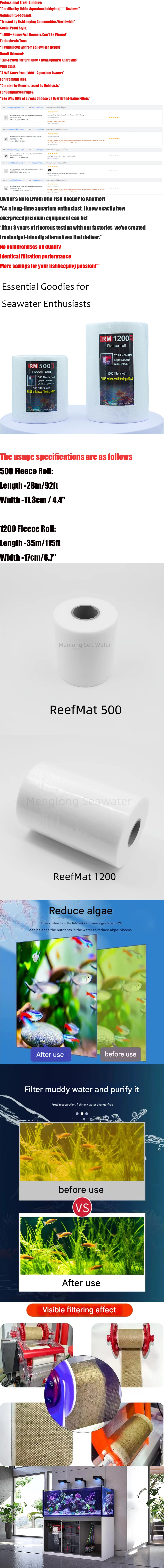 Red Sea ReefMat 500/1200 Alternative Roller Filter - Extra-Length 30% Longer, Budget-Friendly Automatic Filter Roller