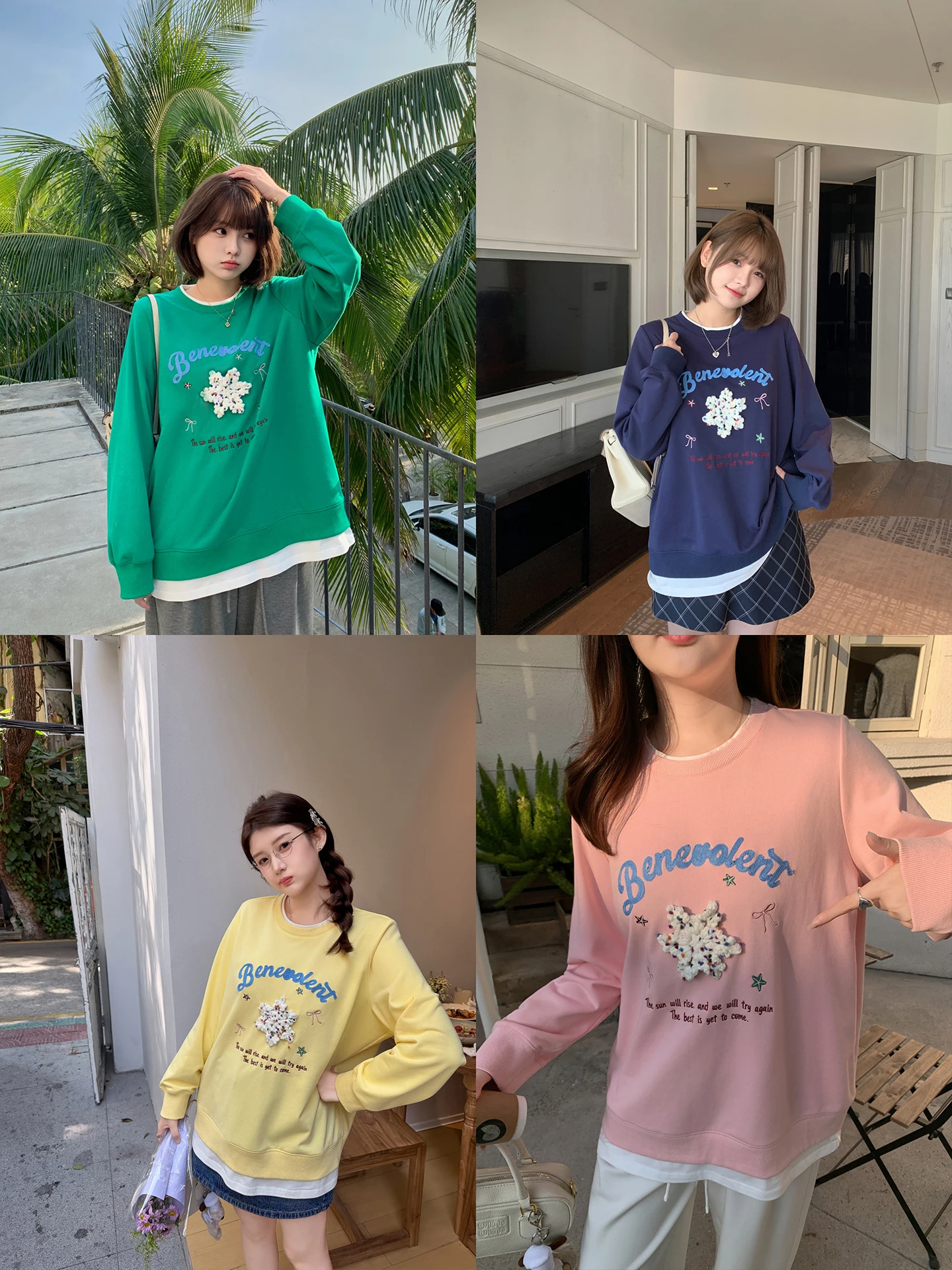 

Maixi plus Size Women's round Ne Embroidered Hook Flower 3D Sweatirt Spring Casual Sle Cotton Polyester Blend Slimmin...