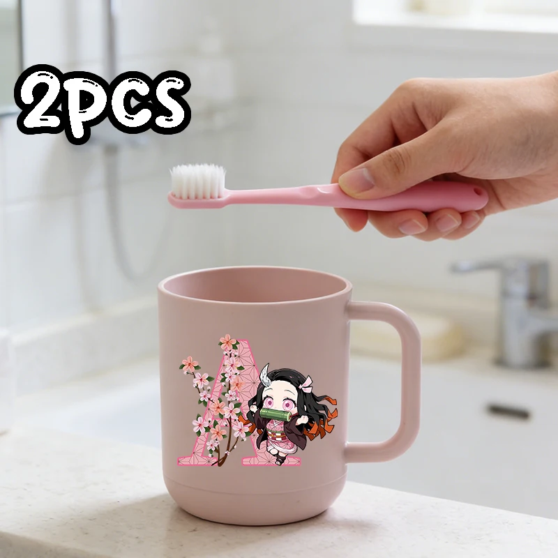 

Demon Slayer Children Teeth Cup Toothbrush 2pcs Set Girl Anime Nezuko Letter Print Mouthwash Cup Cute Toothbrush Cups Water Mug