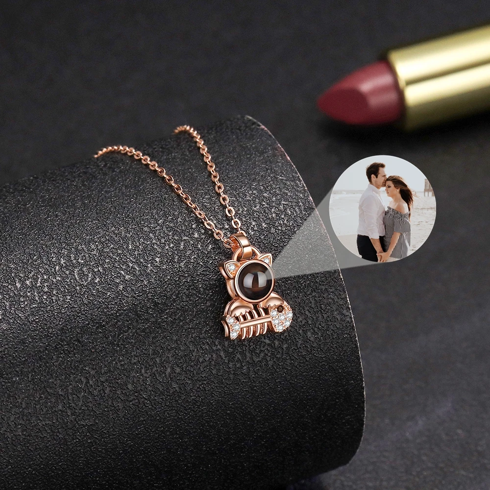 

Cat Fish Pendant Necklace for Women Custom Photo Projection Photo Necklace 925 Chain Birthday Gift for Girlfriend