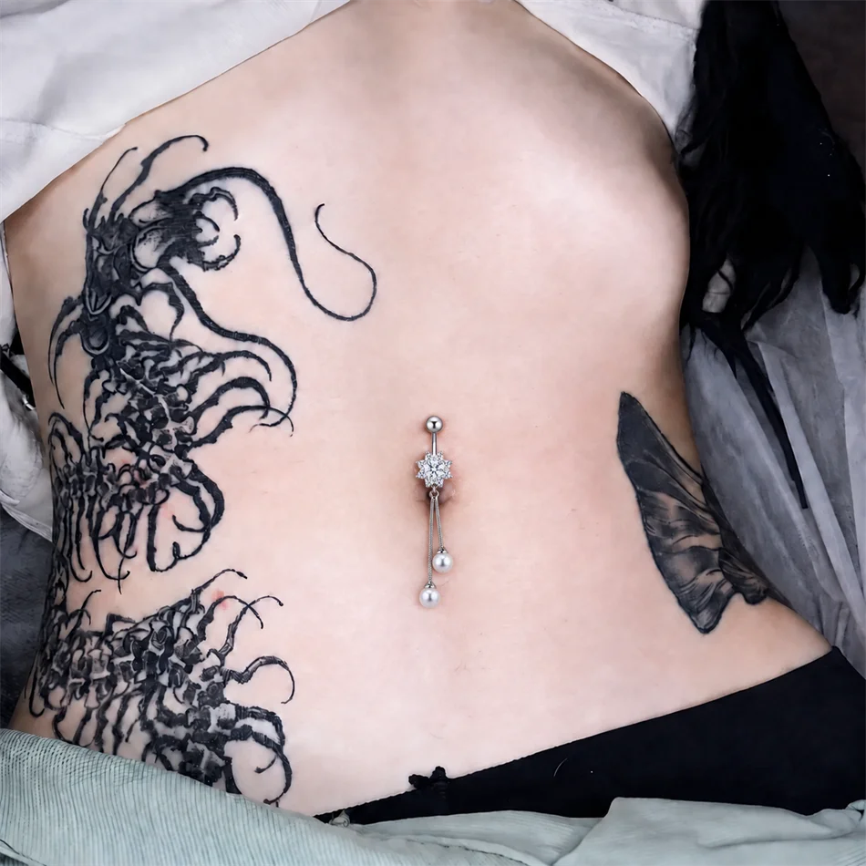 Dainty Long Chain Pearl Belly  - Belly Bar Titanium ulasan dan harga