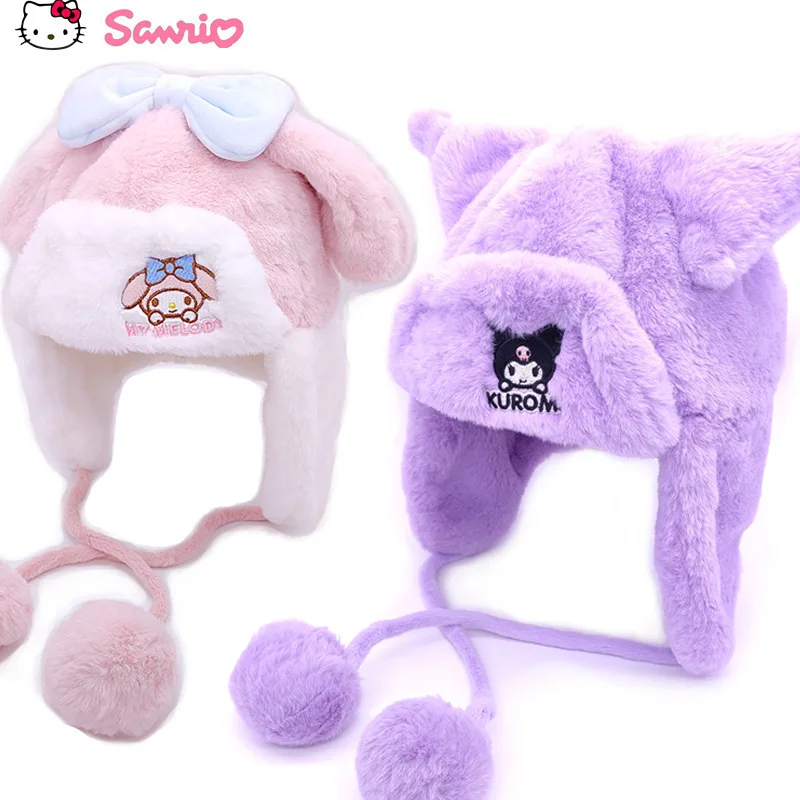 Sanrio Kuromi My Melody Cartoon Plush Windproof Girls Cute Warm Ear-protection Lei Feng Hat In Autumn And Winter Christmas Gifts