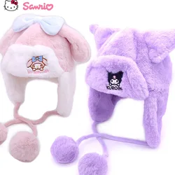 Sanrio Kuromi My Melody Cartoon Plush Windproof Girls Cute Warm Ear-protection Lei Feng Hat In Autumn And Winter Christmas Gifts