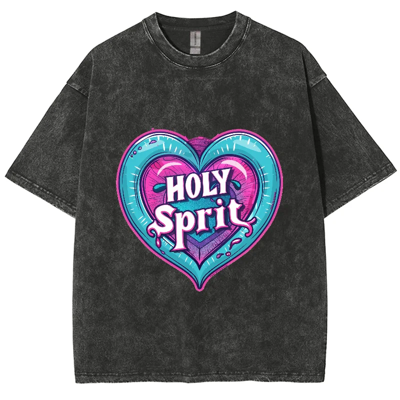 

Holy Spirit Y2k Washed Short Sleeves T Shirt, Cartoon Creative Printed Unisex Vintage Streetwear New Fashion Casual Plus Size