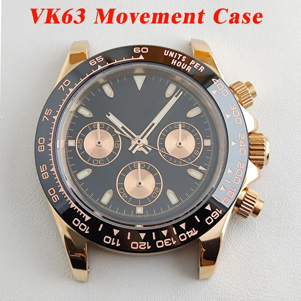 39mm VK63 Case Stainless Steel Panda Dial Men's Watch Parts Sapphire Glass for Daytona VK63 Movement Accessories Repair Tools