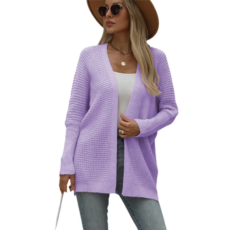 Women Casual Sweater Fall-Winter 2024 Warm Knit Cardigan Fashion V-Neck Threaded Cuff Loose Coat Elegant Everyday Office Wear