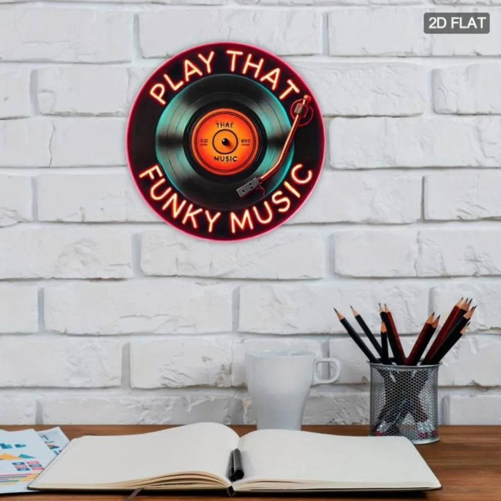 1 قطعة شعار موسيقى النيون جدار ديكور | 2D تصميم الفينيل المسطح الرجعية تحت عنوان الفن للغرفة |   لافتة على الطراز النيون مستوحاة من الموسيقى العتيقة