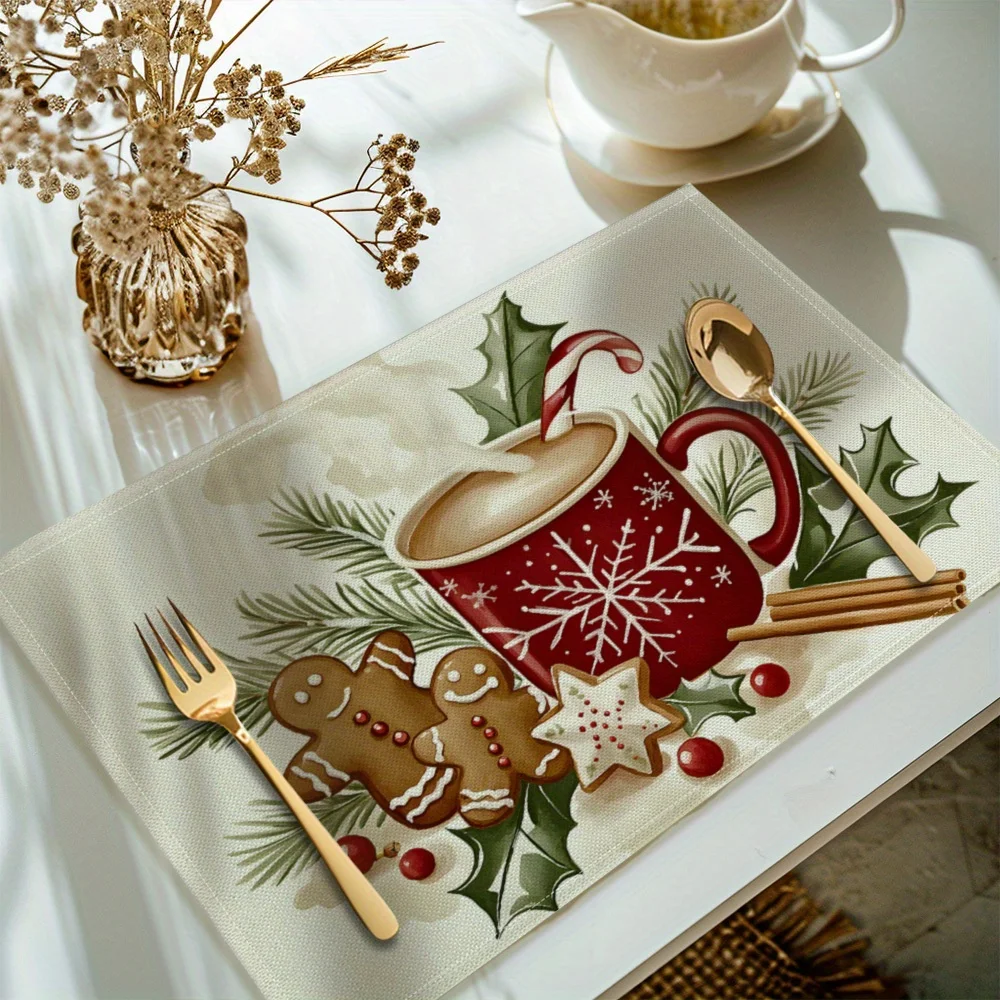Weihnachtsbedruckte Tischsets, Feiertags-Tischunterlage, für Party, Küche, Dekor, Tischsets, Tischset für Küche, Esstisch, Dekoration