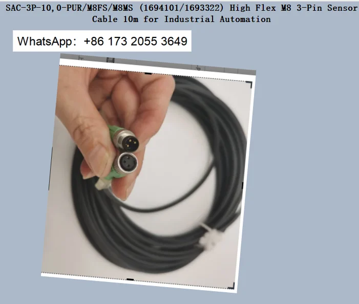 SAC-3P-10,0-PUR/M8FS/M8MS (1694101/1693322) High Flex M8 3-Pin Sensor Cable 10m for Industrial Automation