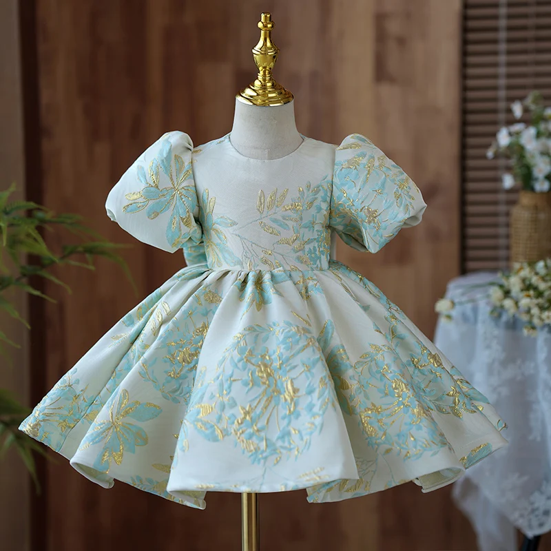 

Flower Girls Green Embroidery Dresses Children Wedding Bridesmaid Birthday Party Luxury Short Evening Gowns Kids Pageant Dress