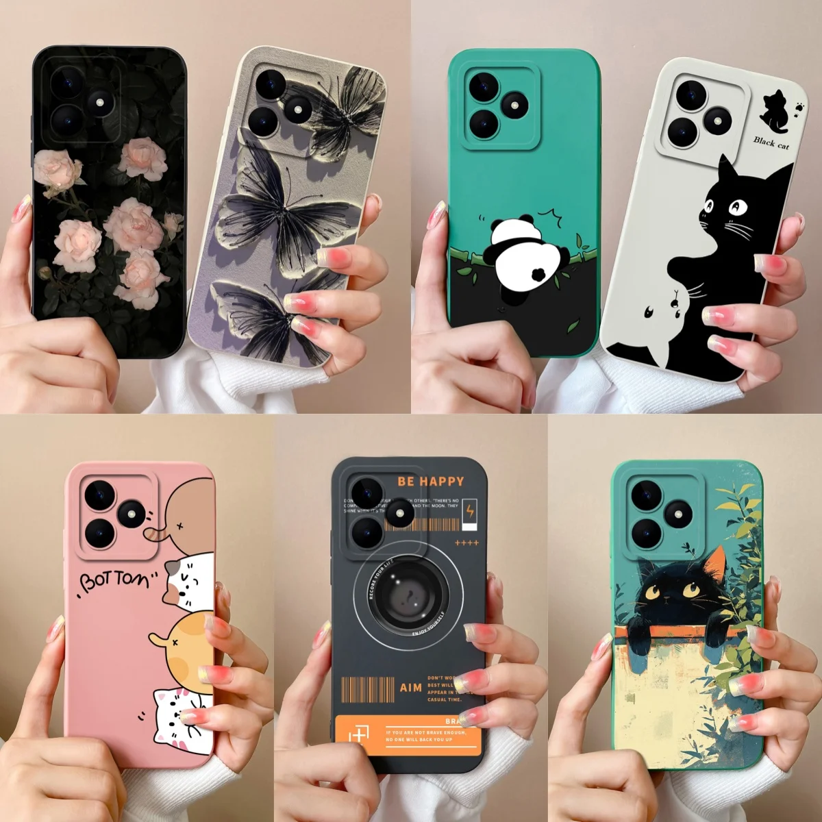 

For Realme Note 50 Case For Realme Note 60 Phone Cover Cute Cat Full Protection Back Cover Soft Liquid Silicone Bumper For