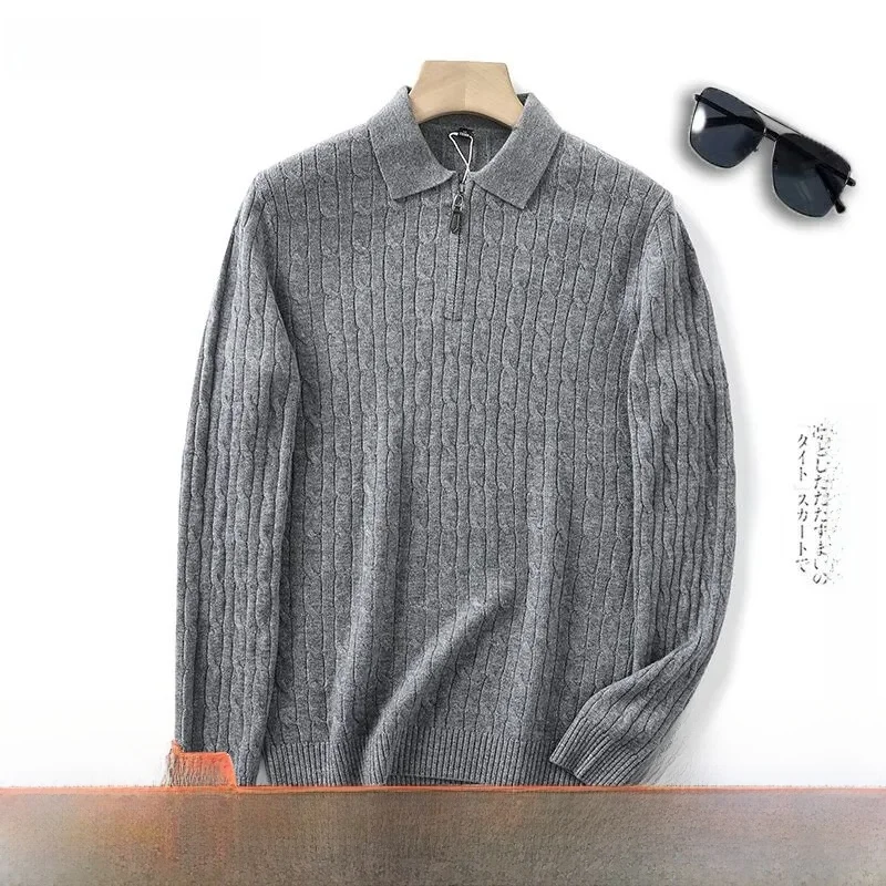 

Ele Men's Knitted Woolen Sweater 00% Pure Wool Collar Inner Wear Warm Casual Sle Long Sve Daily Faion