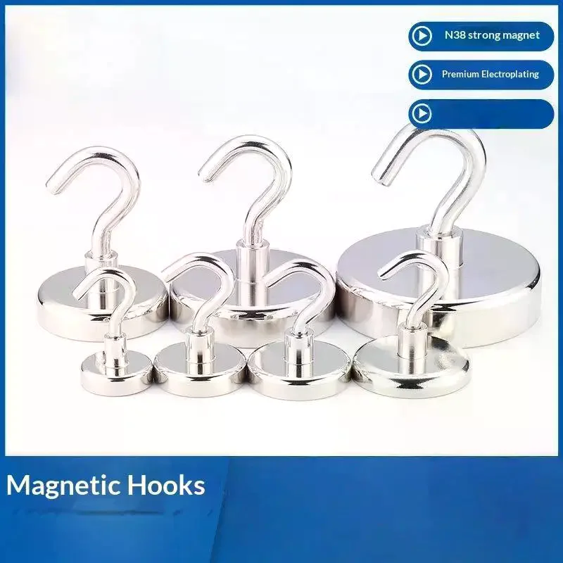 Magnetic Hooks With Premium Electroplated Finish, No-Drill Damage-Free Strong Hanging Solution For All Ferromagnetic Surfaces
