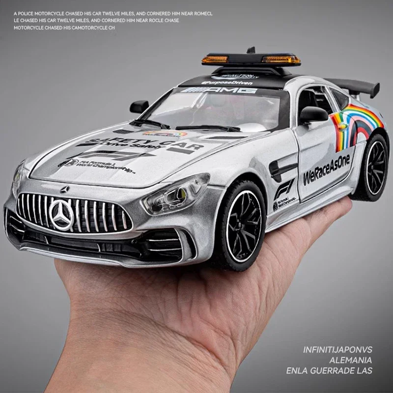 1:24 Mercedes Benz GTR AMG Safety Car Alloy Supercar Diecast Model Sound & Light Pull Back Toy Trendy Ornament Gift for Children