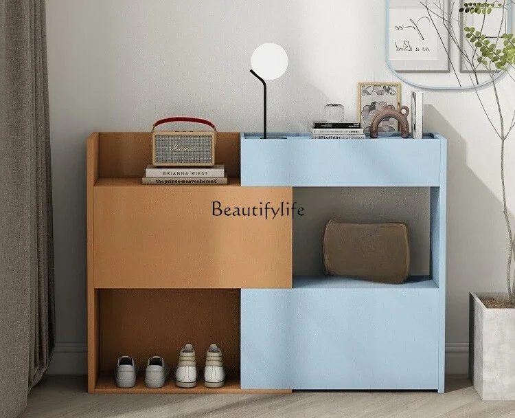 

12Cream Style Solid Wood Retractable Shoe Cabinet High-End Corner Entrance Shoe Cabinet with Drawers