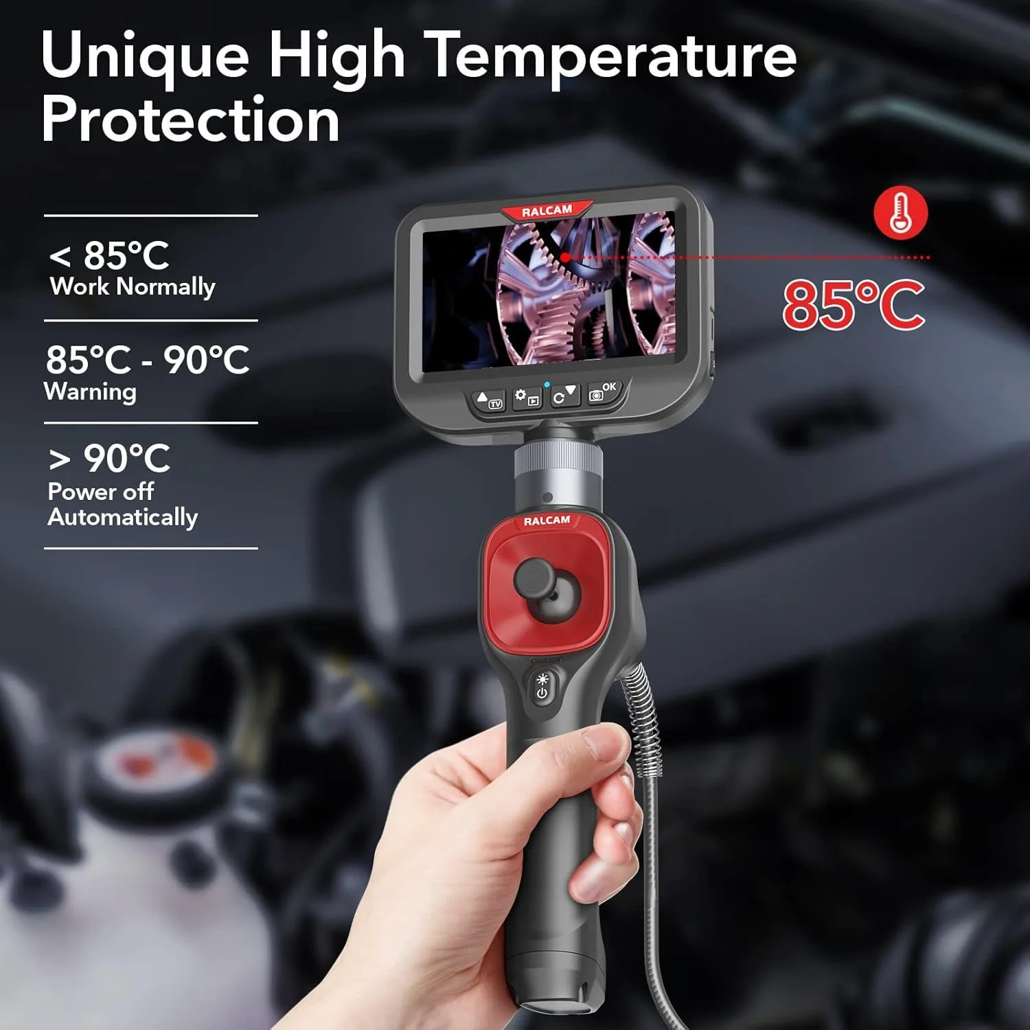 Ralcam 6.2mm Endoscopic Camera, 360° Rotatable, 4.3" HD 720P, Lightweight Inspection Camera with 6 LED Lights, IP67 Waterproof