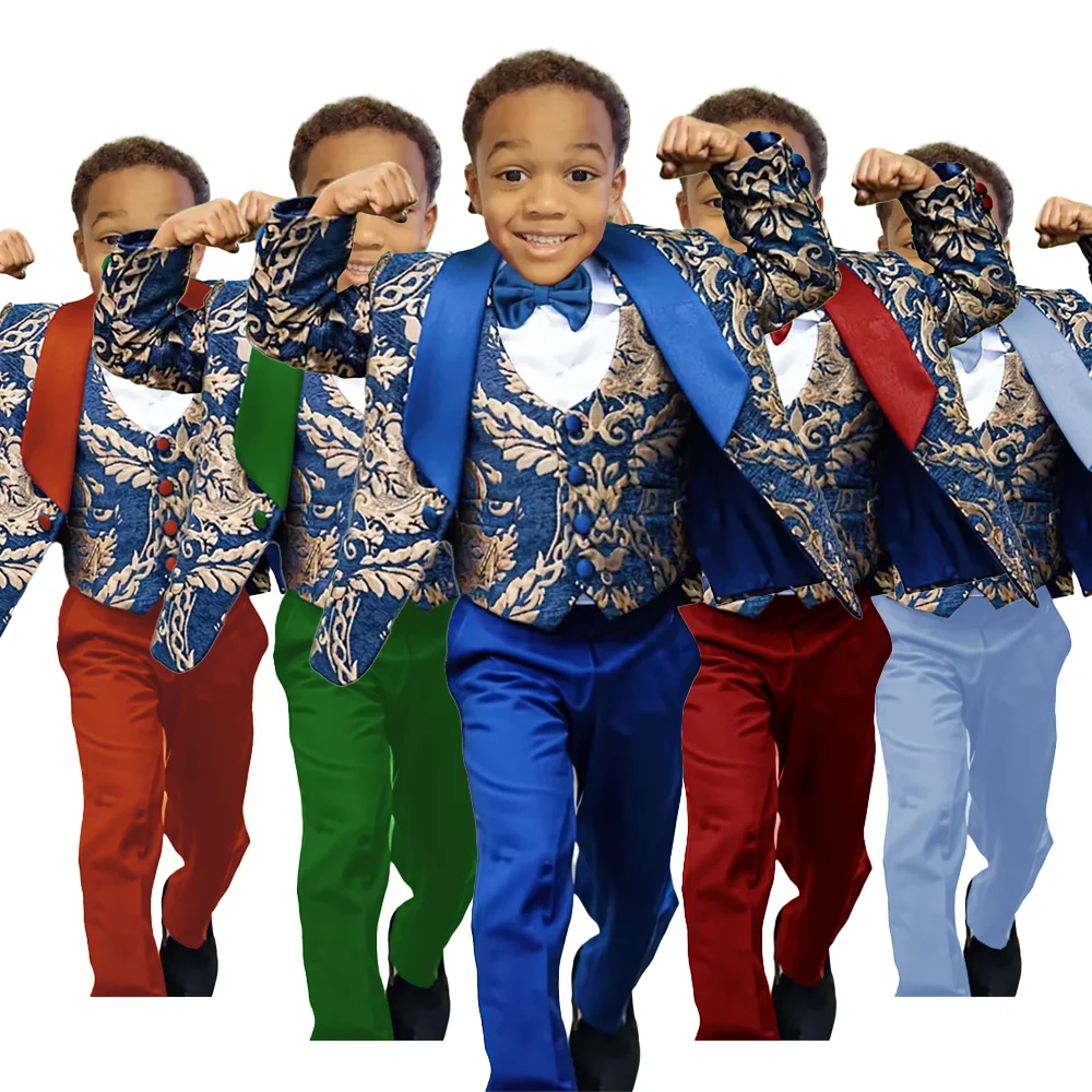 

Jinhua Boys Suit 3 Piece Set Jacquard Blazer Wedding Kids Tuxedo Formal Jacket Pants Vest 2-16 Years Old Custom Dress