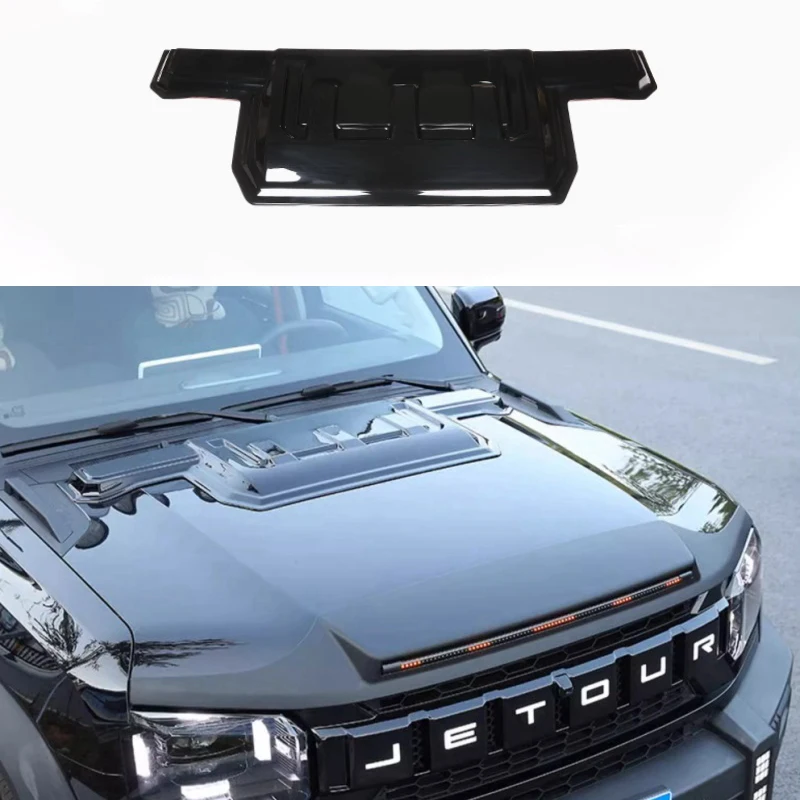 Car ABS Bright Black Hood Fit for Jetour Traveler T2 2023 Modified ABS Auto Front Hood Cover Car Appearance Upgrade Accessories