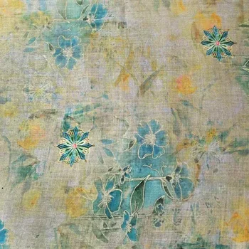 סגנון צמח באיכות גבוהה טבעי ramie טהור מטלית בד דפוס דיגיטלי קיץ שמלה בסגנון דק שמלת טיסו תפירה טיסו דייי