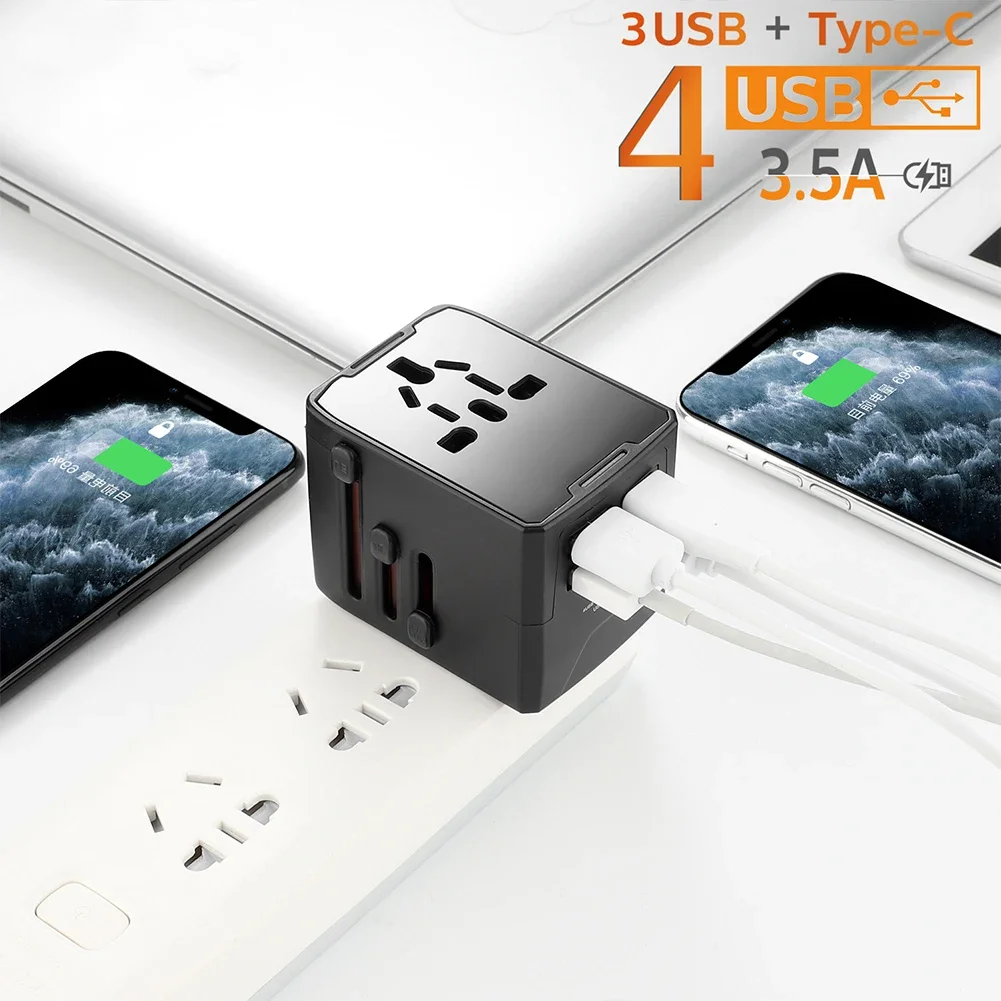 

65W Universal Travel Adapter All-in-one Travel Charger with 3 USB Ports and 1 Type C Wall Charger for US EU UK AUS Travel