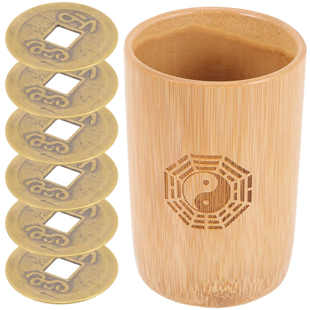 

I Ching Divination Bamboo Tube Fortune Telling Prop Coins Decor Chinese Sticks Game Copper Supplies Style