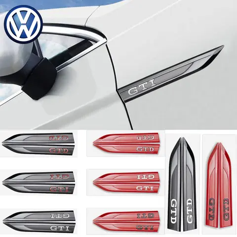 2PCS NEW Car ABS GTI GTD Badge Fender Side Blade Emblem Sticker Auto Side Body Fender Stickers Decal Decorate Accessories For VW