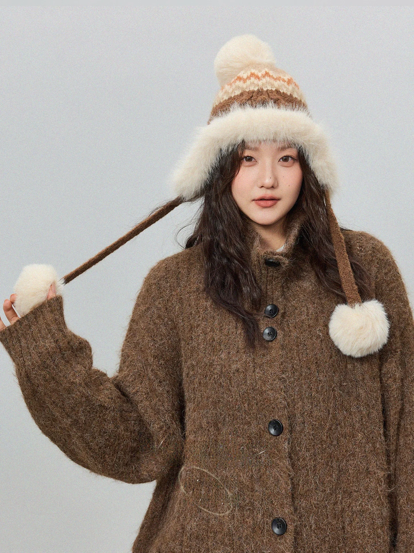 Cárdigan largo de punto para mujer de talla grande, color marrón, estilo coreano, para invierno, nuevo, para mujeres con forma de pera