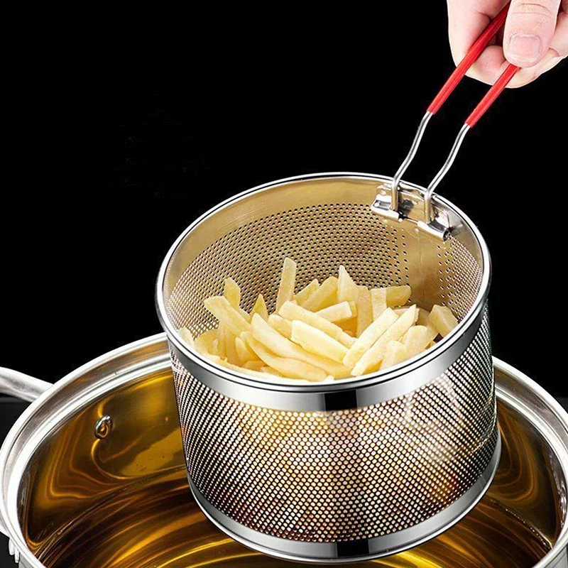 Stainless steel cooking basket, frying pan, oil pan, filter pan, noodle spoon, strainer, French fries, kitchen frying pan