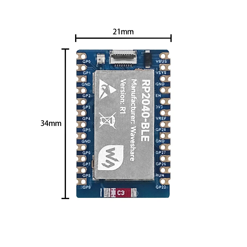 Placa de desarrollo de chip de microcontrolador Raspberry Pi RP2040, BLE, Bluetooth 5,1, interfaz USB de modo dual