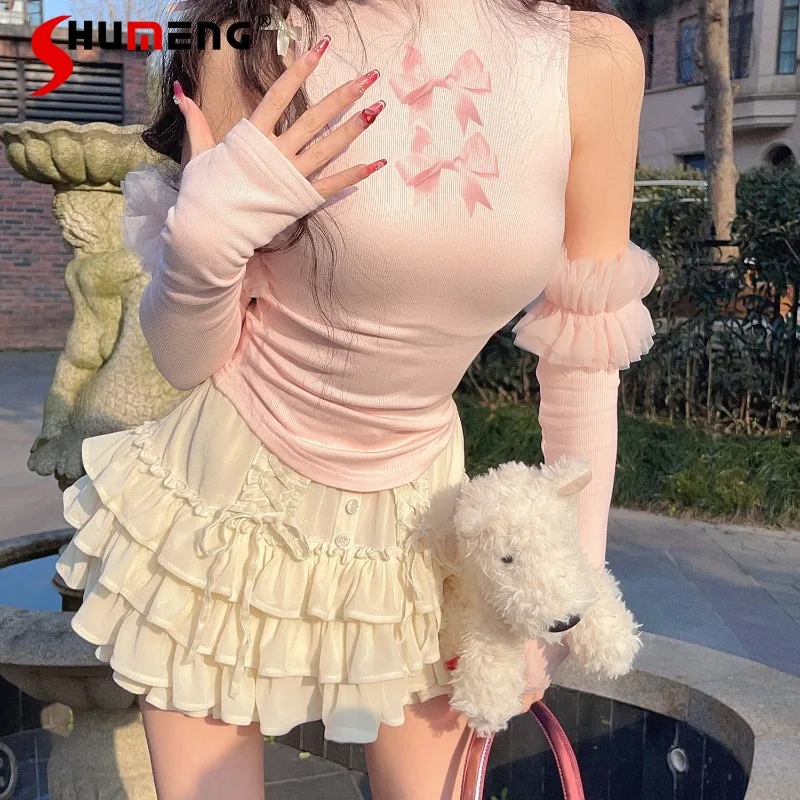 

Japanese Rojita Style Girl Spring Summer Pink Color Velvet Cake Skirt Kawaii Women's Clothes Mini Short Y2k Skirts Two Colors