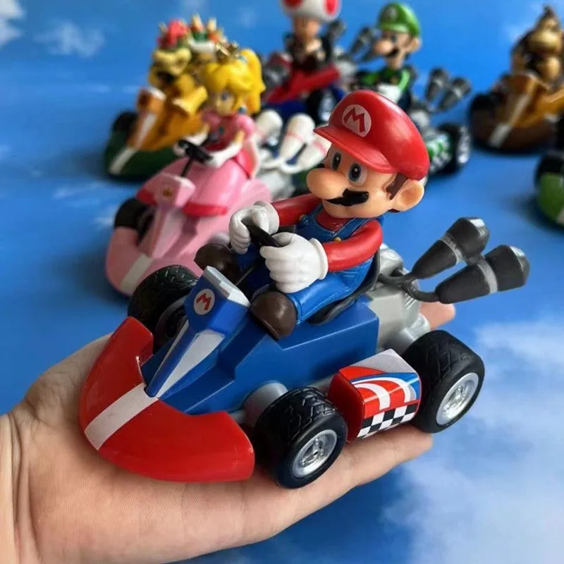 Super Mario Anime Pull Back Car, Yoshi Verde, Donkey Kong, Bowser, Luigi, Sapo Princesa, Figura Brinquedos, Boneca Modelo PVC, Presentes para