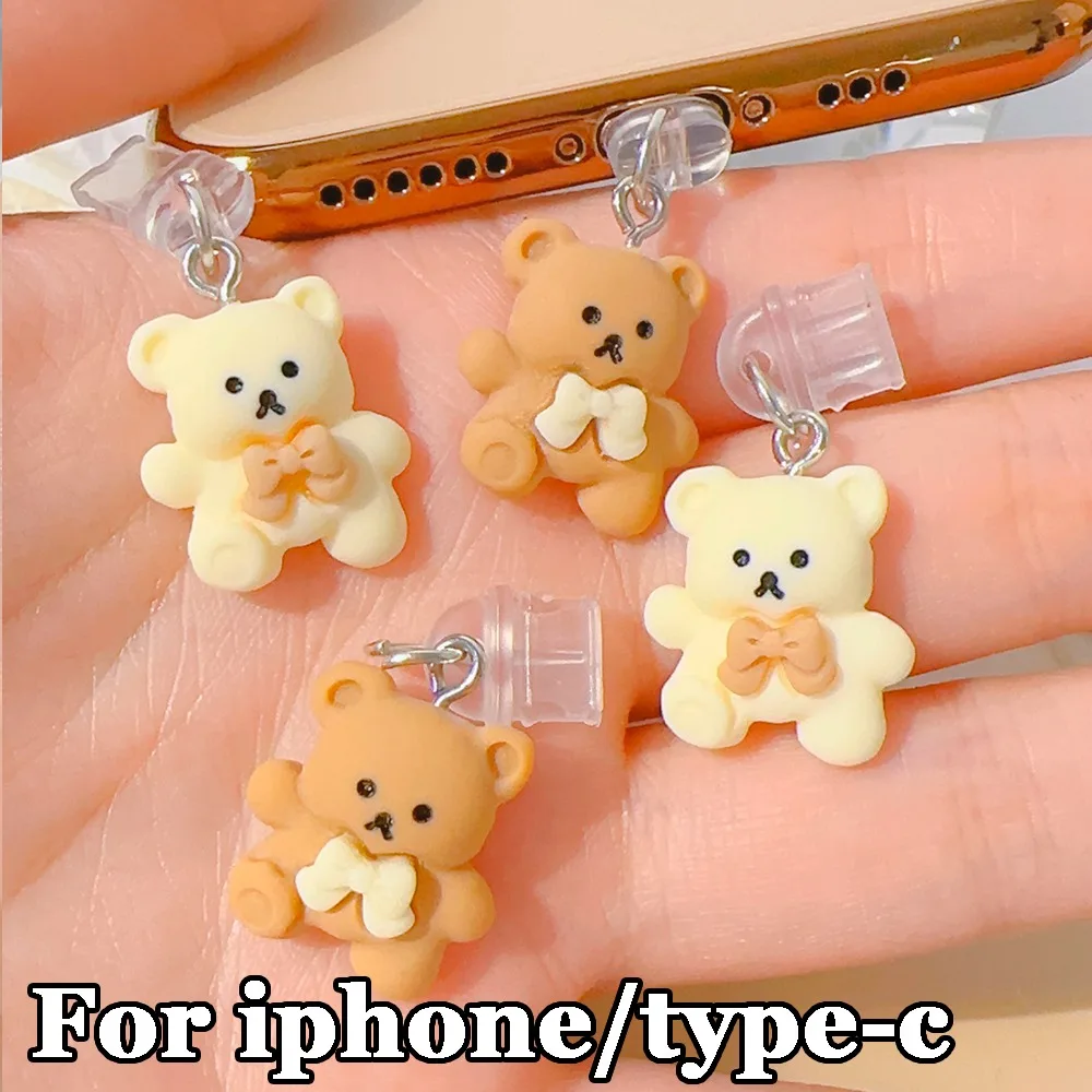 

Пылезащитная заглушка для телефона IPhone для интерфейса Type-C, декоративные аксессуары с милым медведем для Huawei/Samsung/Xiaomi, универсальная пылезащитная заглушка