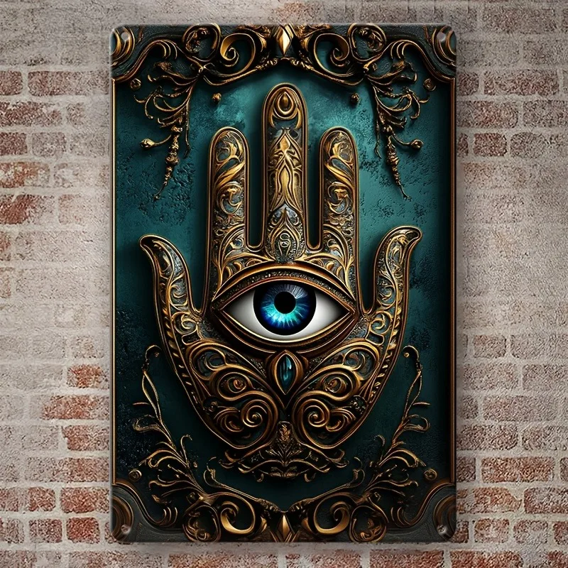 

Boho-Chic Hamsa Hand Aluminum Wall Sign, Versatile Decor for Home, Living Room, Farmhouse, Restaurant, Decorative Wall Poster