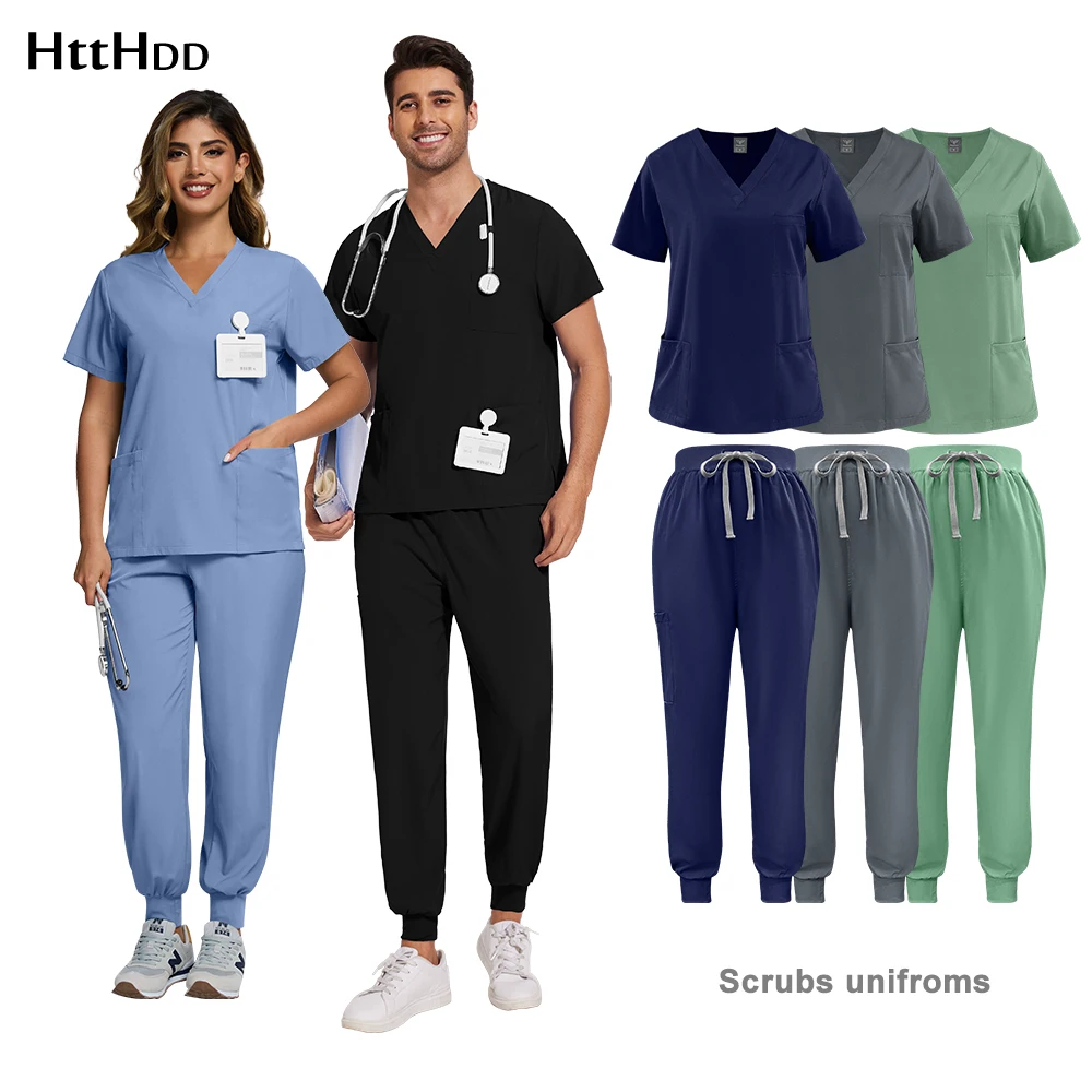 Mais vendidos calças jogger uniforme de enfermeira de alta qualidade médico esfrega calças superiores define uniformes hospitalares médico feminino uniforme clínico