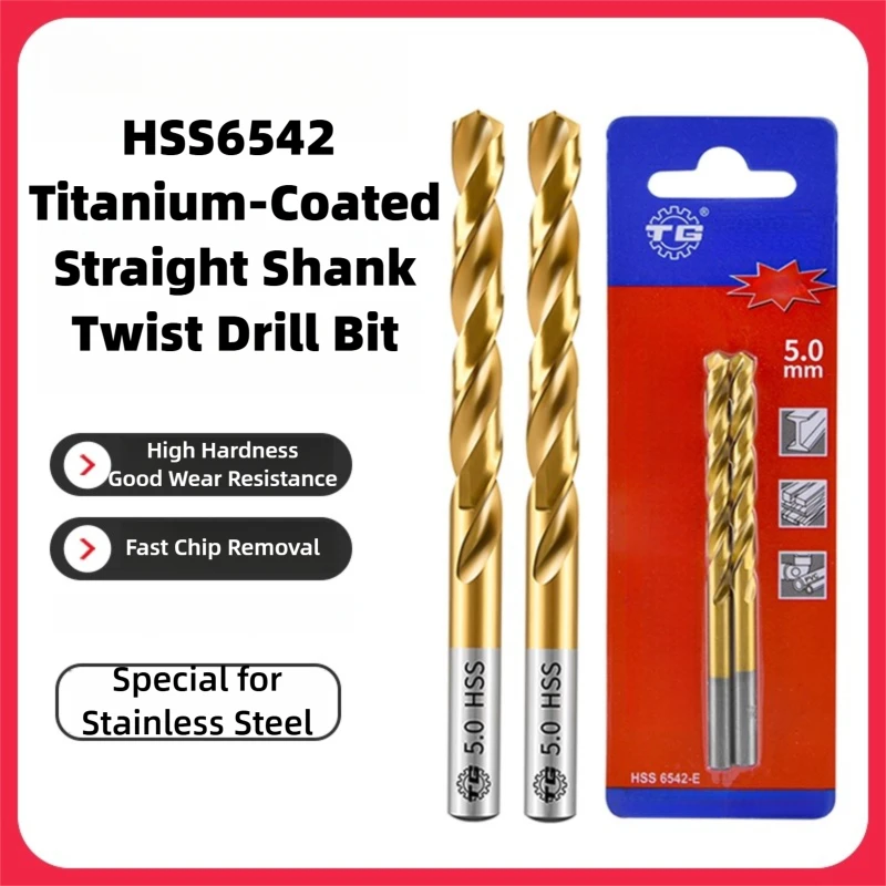 TG High Speed Steel 6542 Titanium-Coated Twist Drill Bit with Cobalt for Stainless Steel Alloy Metal Drill Bit Set Tools 1-13mm