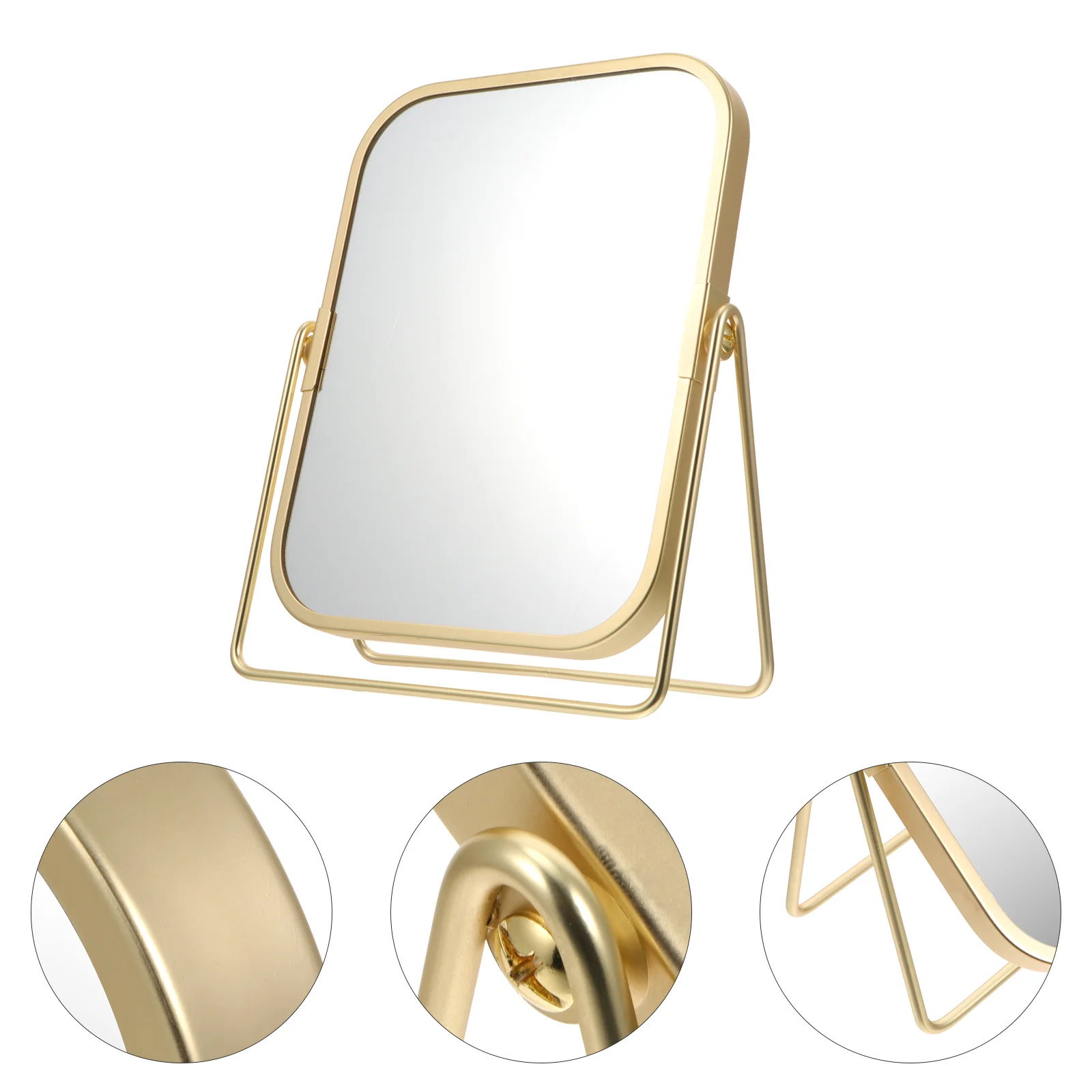 

Women Makeup Mirror Desktop with Stand Vanity Mirrors 360 Degree Swivel Gold Decorative Tabletop