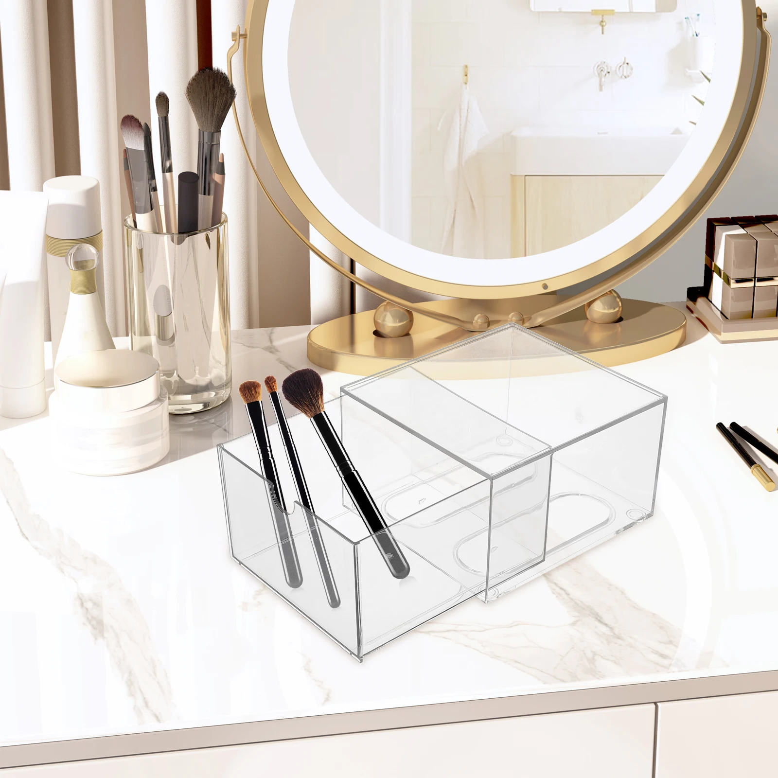 

2PCS Storage Box Clear Acrylic Stackable Drawers Makeup ganizer Vanity Bins Bathroom Bedroom Skincare Storage Solution