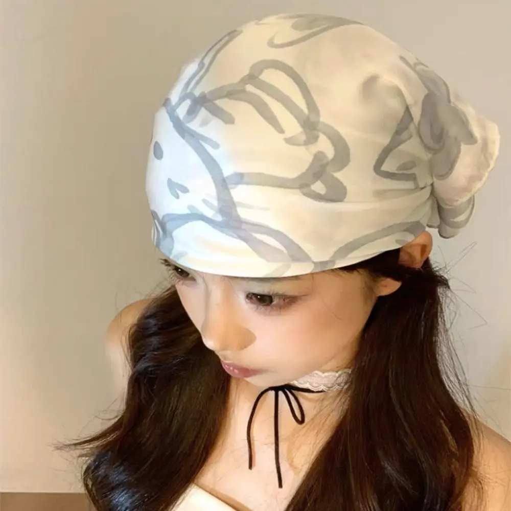 우아한 달콤한 Y2k 프린트 터번 보우 올 매치 프린트 헤드 스카프 가슴 스카프 넥 치프 작은 사각형 스카프 비치