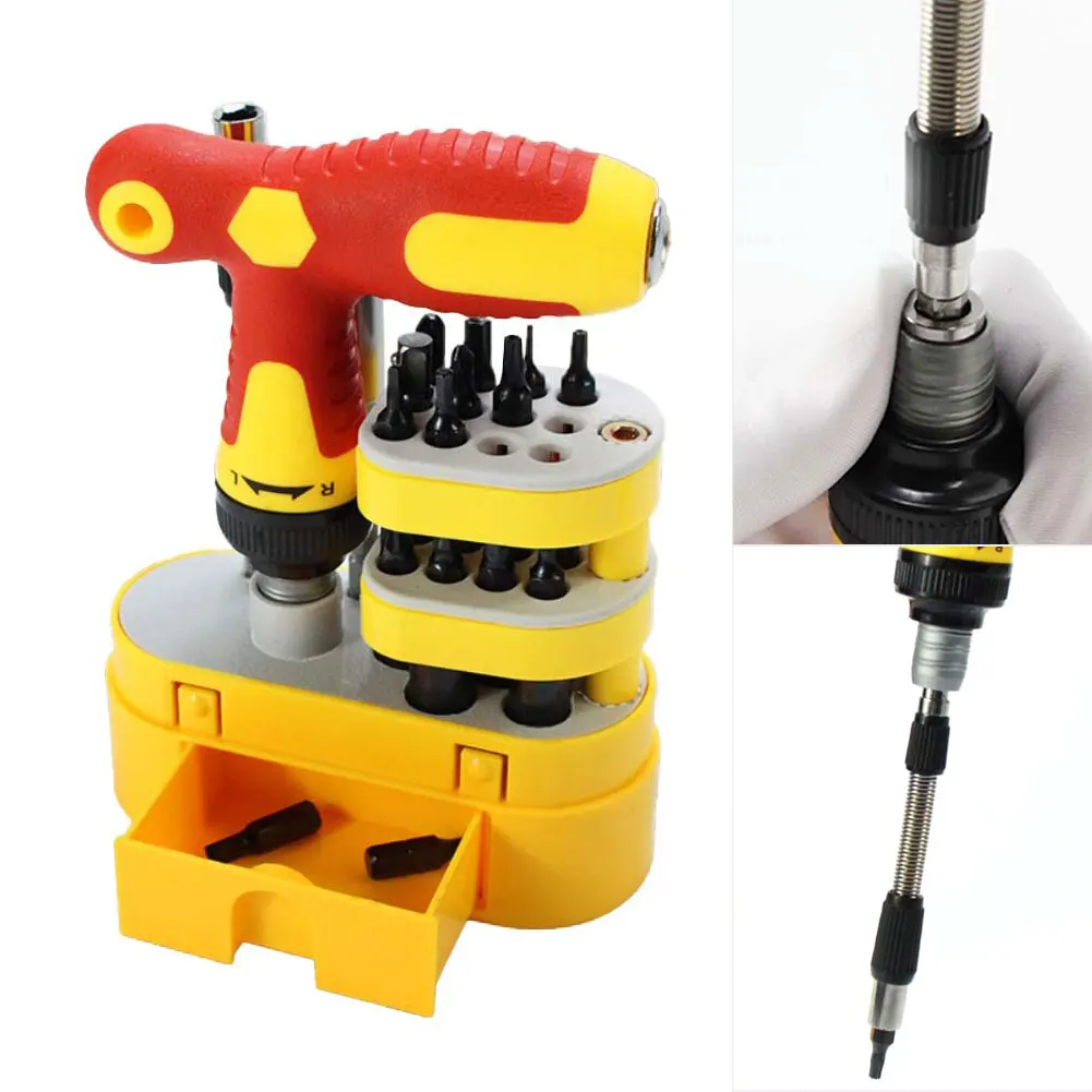 1Set T-Shaped Bidirectional Ratchet Screwdriver Kit With Extension Rod/spring Extension Rod Maintenance Combination Tool For DIY