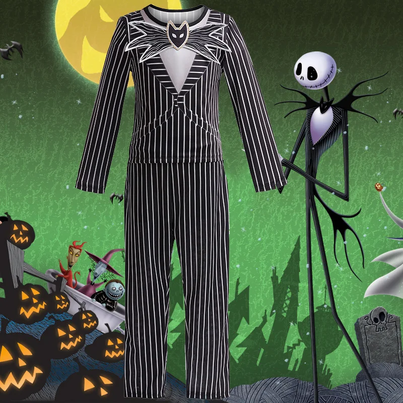 kid Jack Skellington Pumpkin King Cosplay Costume The Nightmare Before Christmas Costume For Girl Boy Halloween  Party