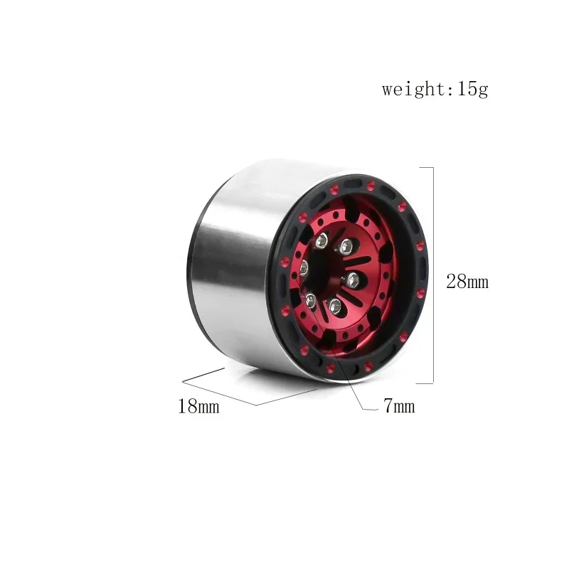 Cerchio del mozzo della ruota Beadlock in metallo da 4 pezzi da 1.0 pollici per parti di aggiornamento Axial SCX24 AX24 per auto cingolata RC 1/18