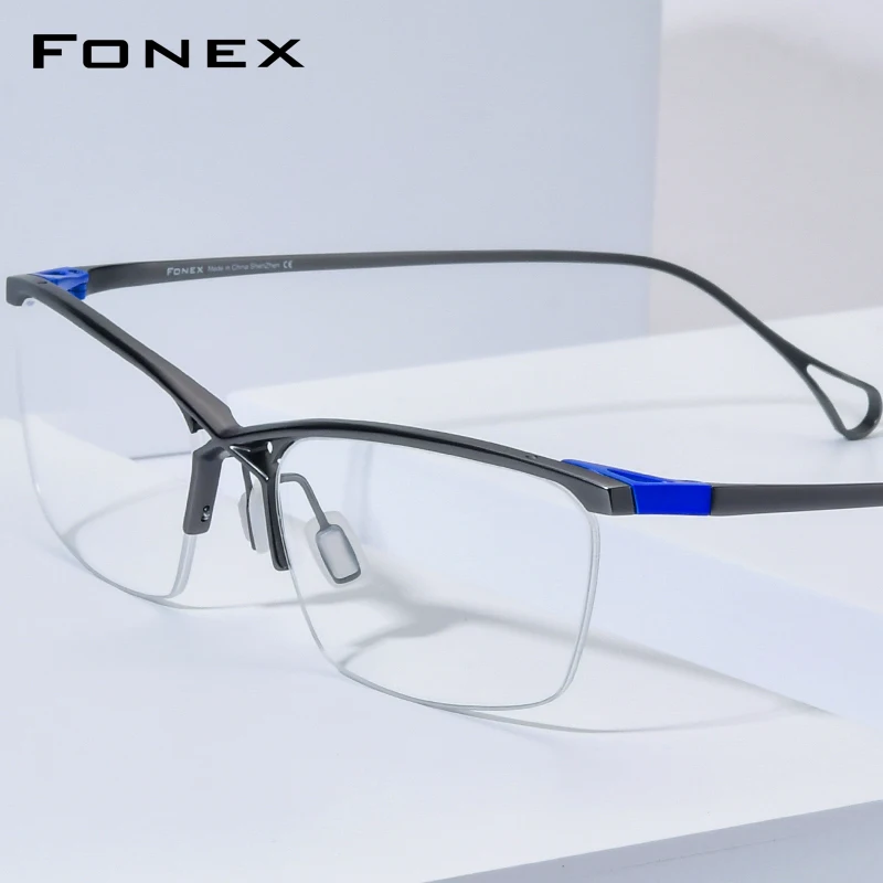 Titanium Eyeglass Frame Men New Brand Design Semi-Rimless Square Glasses Half-Rim Japanese Ultralight High-Quality Eyewear 85757