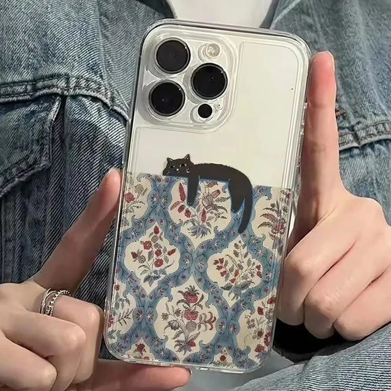 Retro Black Cat Pattern Vintage Phone Case For iPhone 18 17 16 15 14 13 12 11 Pro MAX XR XS 17air 7 8 Plus 16e Transparent Cover view 4